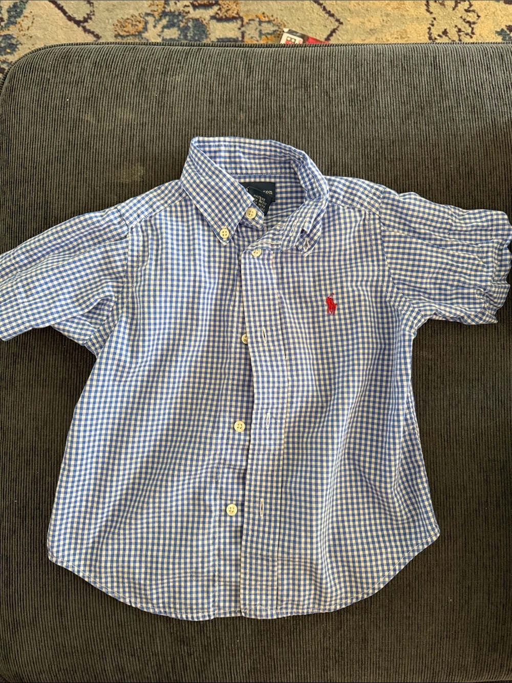 Ralph Lauren Blue & White Gingham Button-Down Shirt with Red Pony